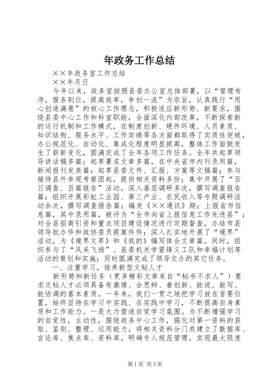 2024年年政务工作总结_第1页