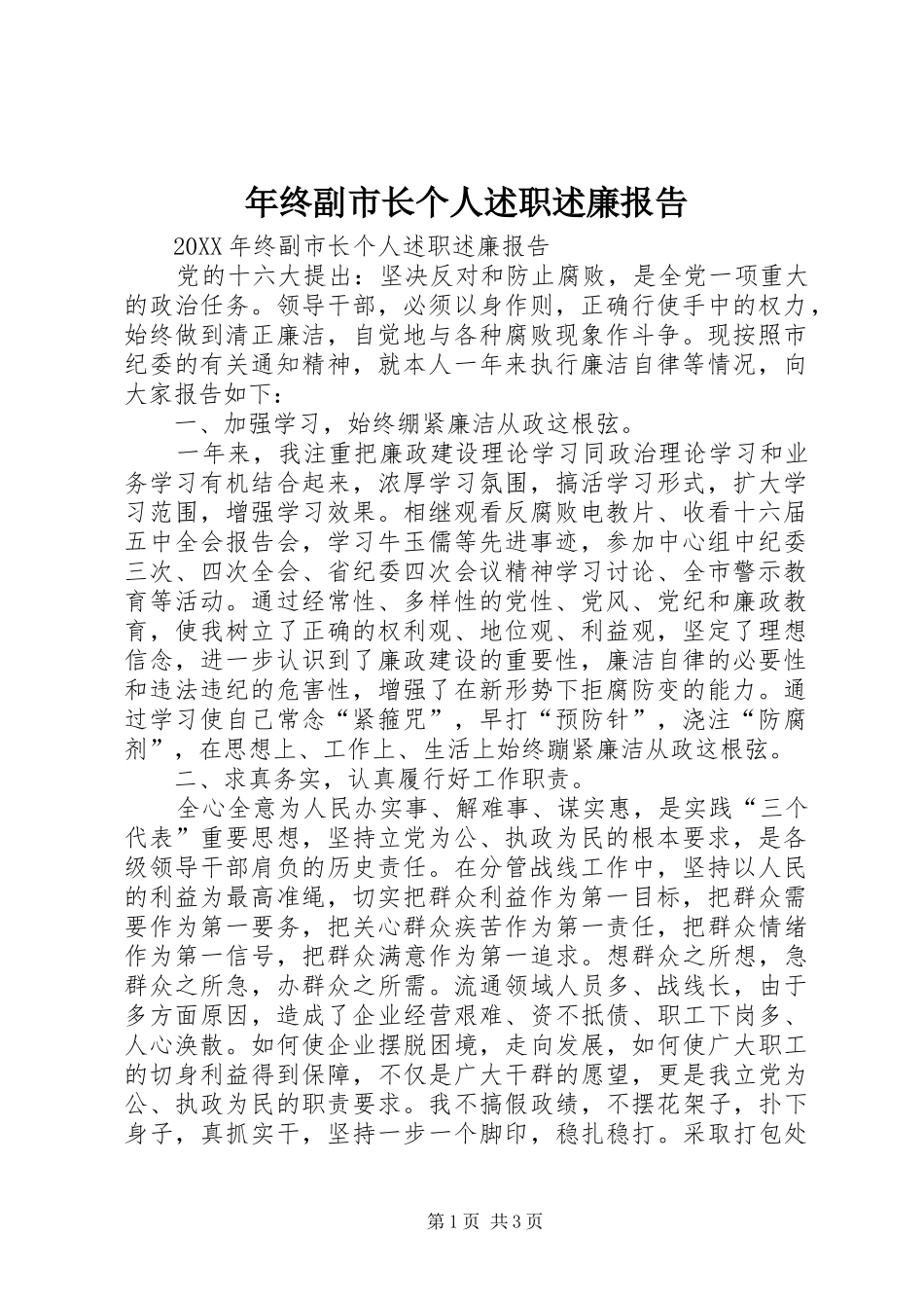 2024年年终副市长个人述职述廉报告_第1页