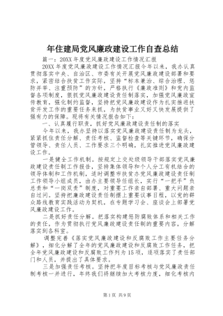 2024年年住建局党风廉政建设工作自查总结