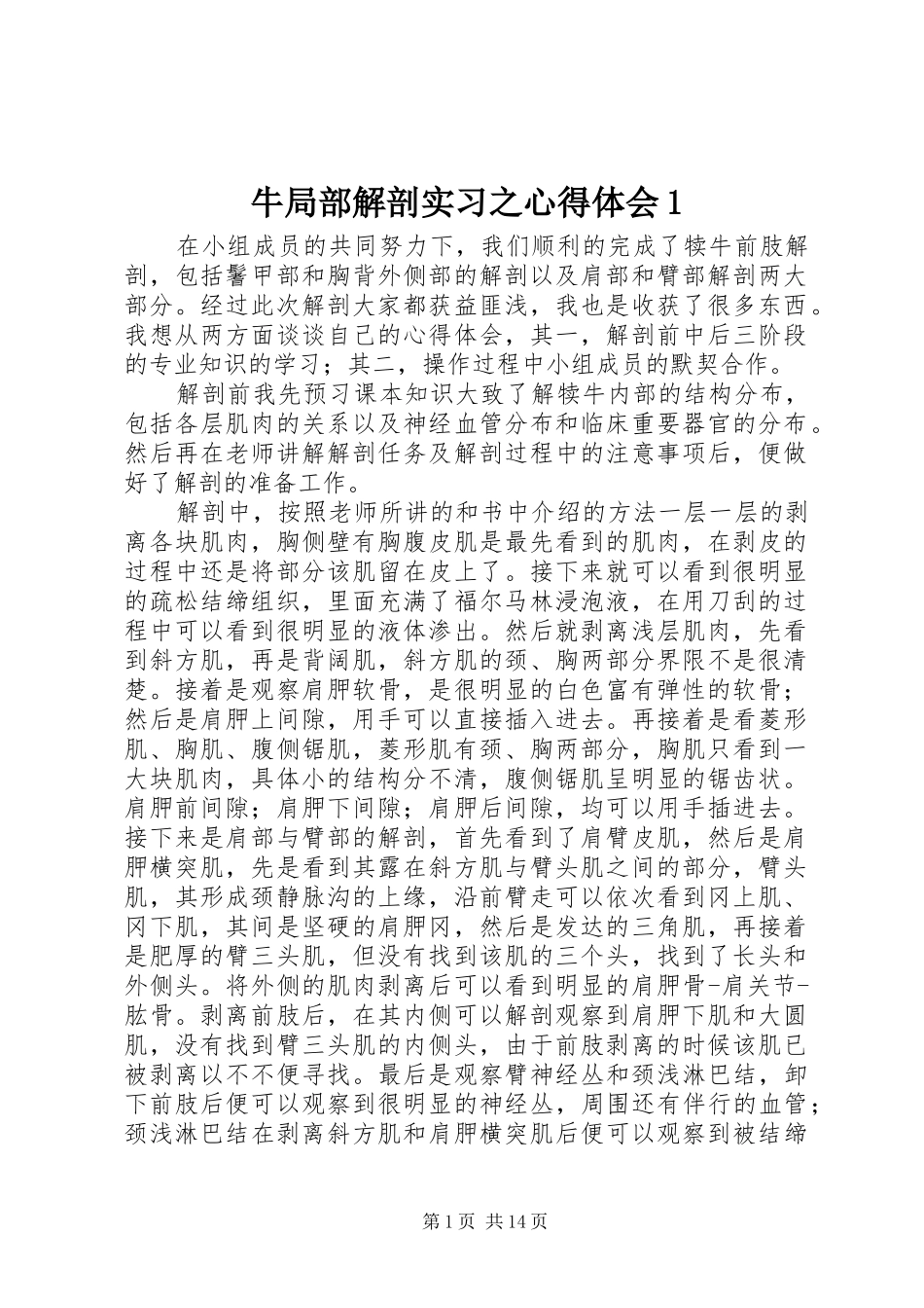2024年牛局部解剖实习之心得体会_第1页