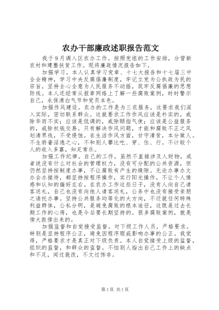 2024年农办干部廉政述职报告范文