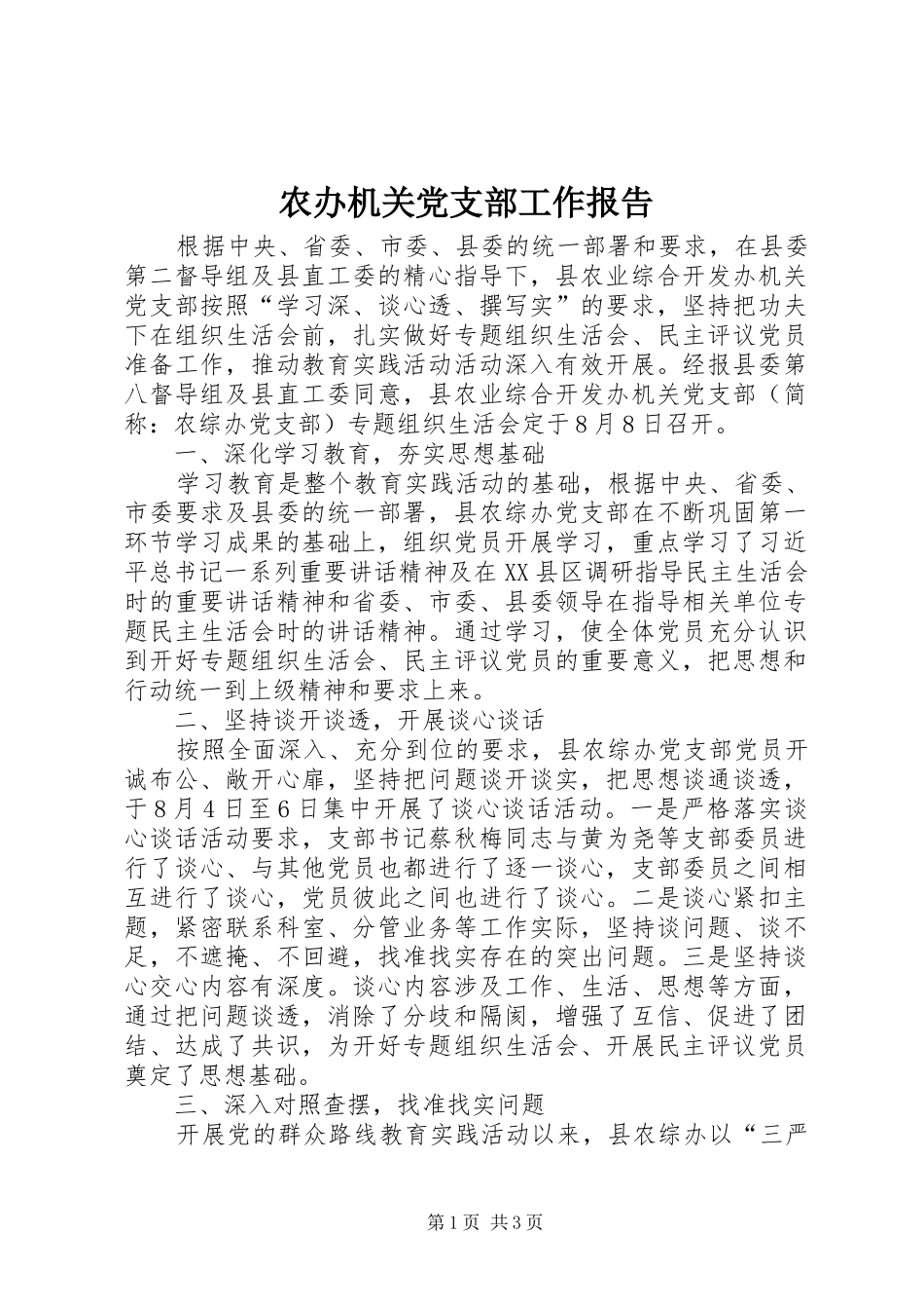 2024年农办机关党支部工作报告_第1页