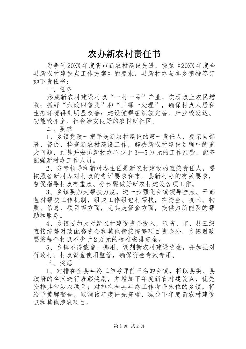 2024年农办新农村责任书_第1页