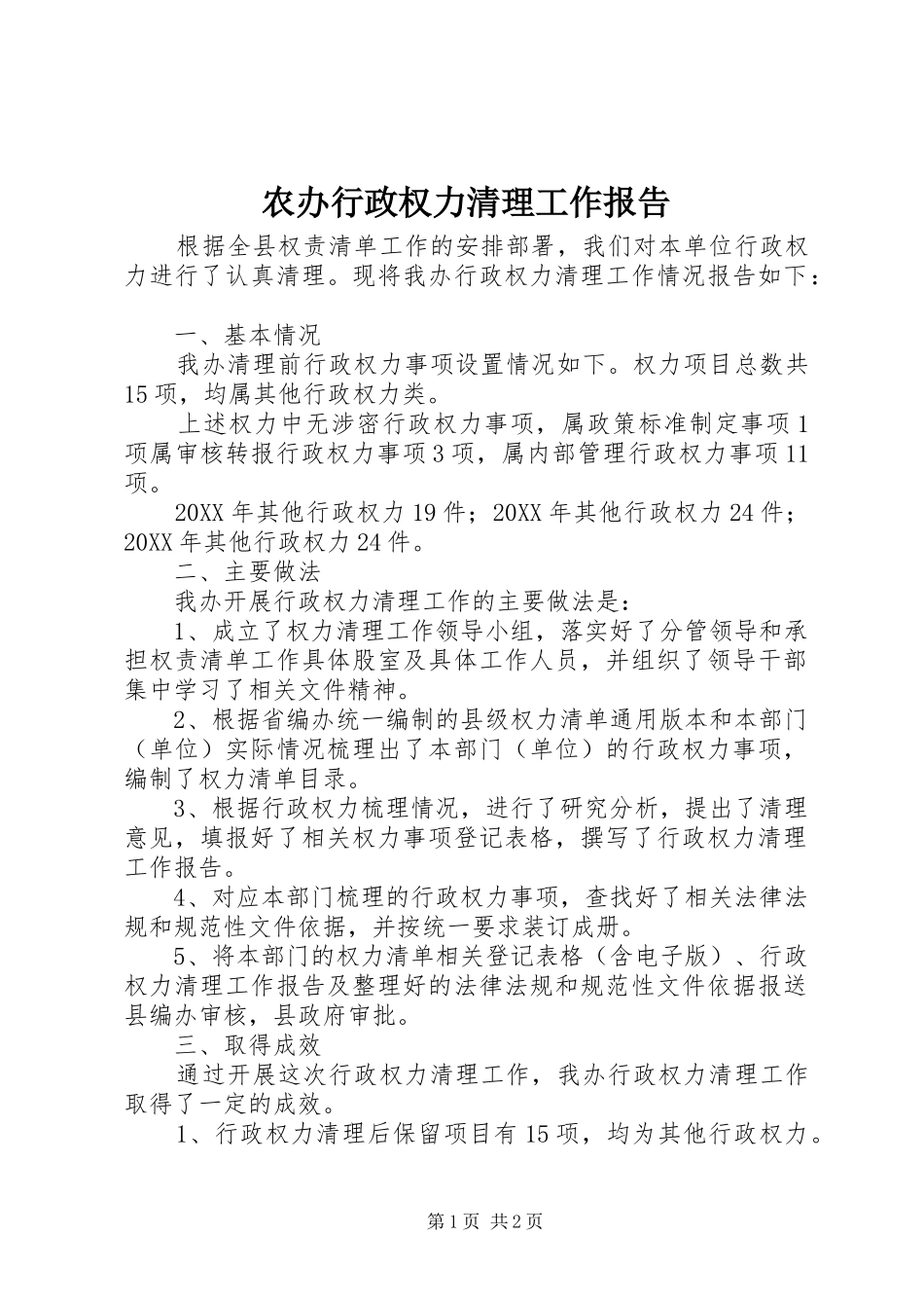 2024年农办行政权力清理工作报告_第1页