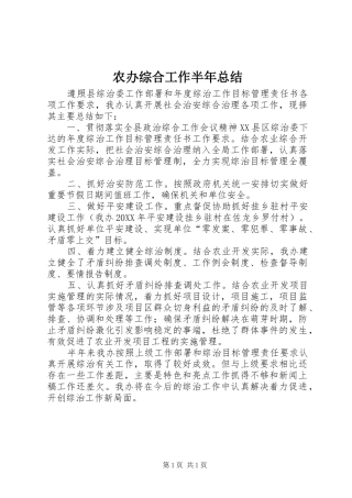 2024年农办综合工作半年总结