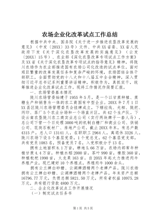 2024年农场企业化改革试点工作总结