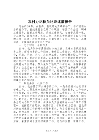 2024年农村办纪检员述职述廉报告