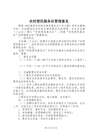 2024年农村便民服务社管理意见