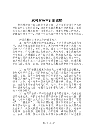 2024年农村财务审计的策略