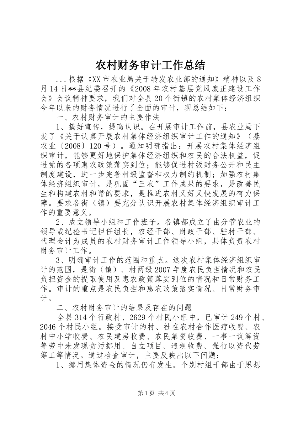 2024年农村财务审计工作总结_第1页