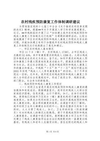 2024年农村残疾预防康复工作体制调研建议