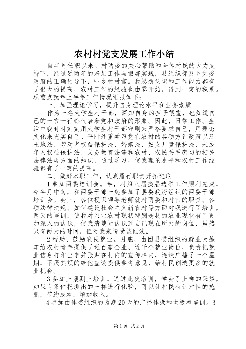 2024年农村村党支发展工作小结_第1页
