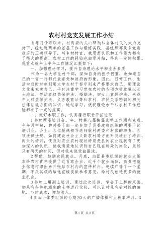 2024年农村村党支发展工作小结