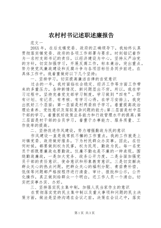 2024年农村村书记述职述廉报告