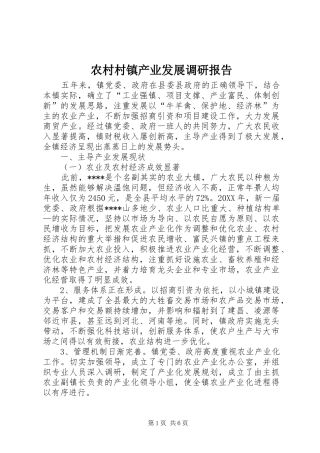 2024年农村村镇产业发展调研报告