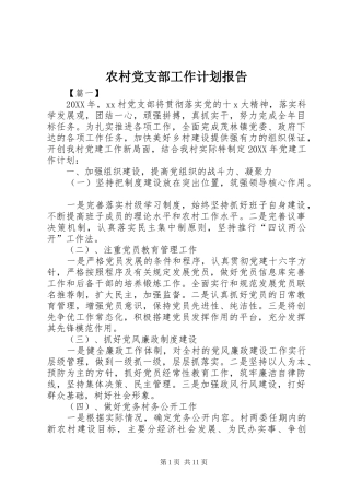 2024年农村党支部工作计划报告