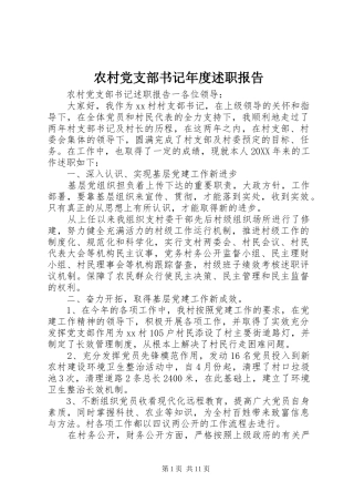 2024年农村党支部书记年度述职报告