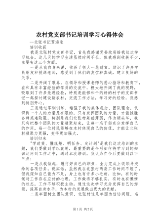 2024年农村党支部书记培训学习心得体会