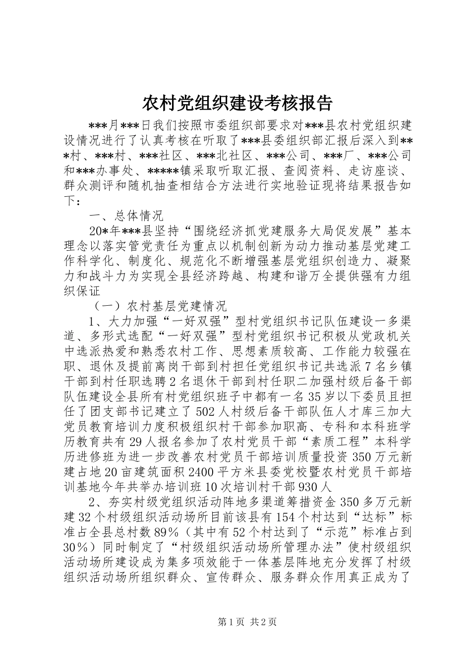 2024年农村党组织建设考核报告_第1页
