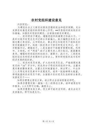 2024年农村党组织建设意见