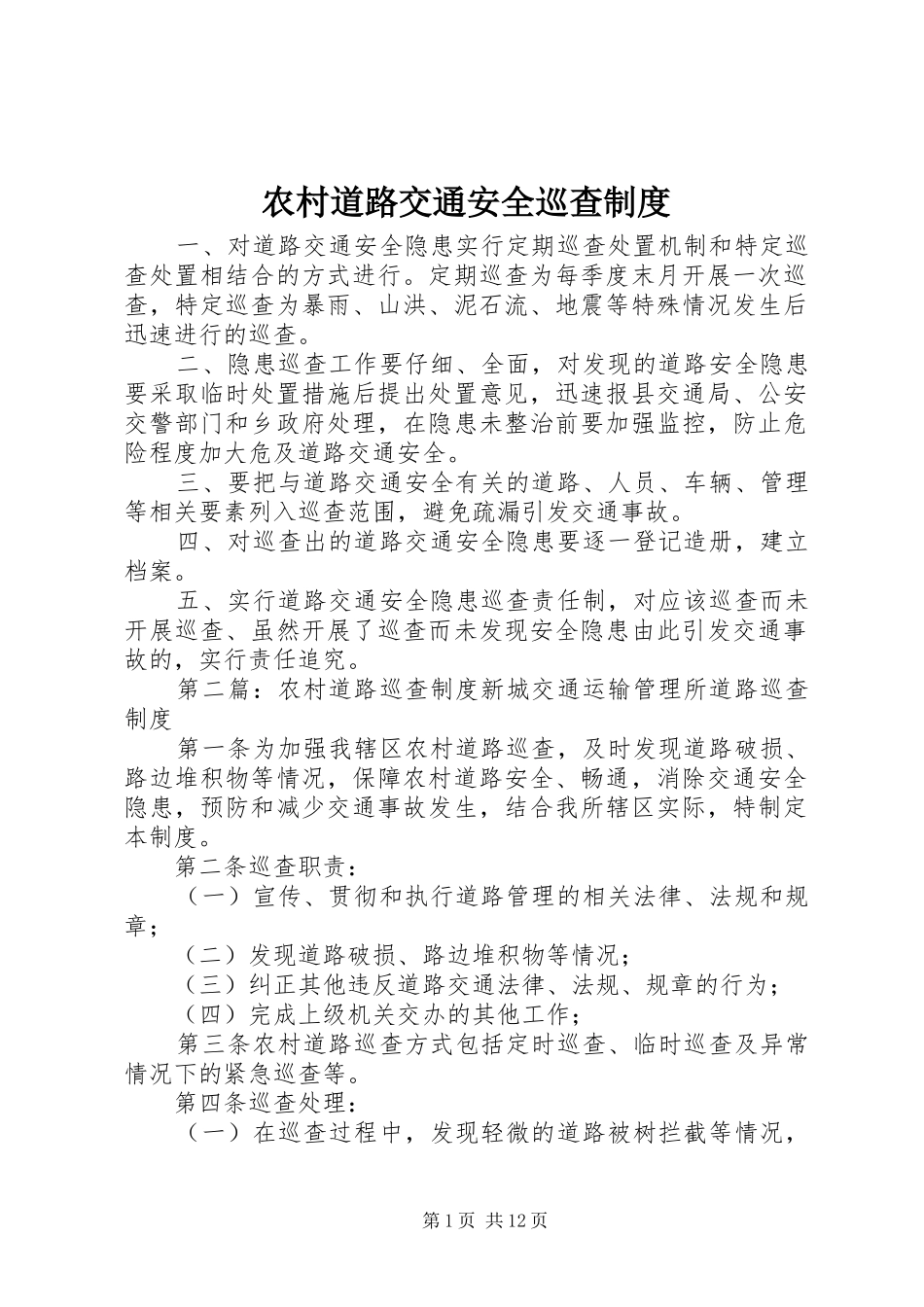 2024年农村道路交通安全巡查制度_第1页