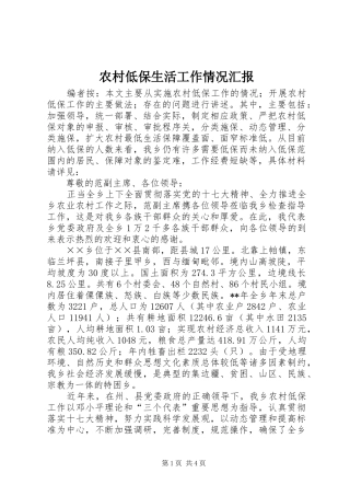 2024年农村低保生活工作情况汇报