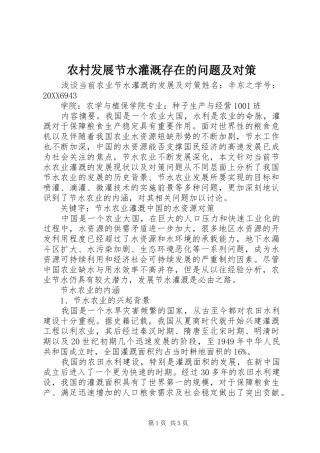 2024年农村发展节水灌溉存在的问题及对策