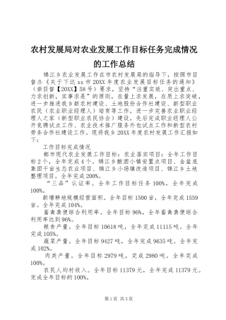 2024年农村发展局对农业发展工作目标任务完成情况的工作总结
