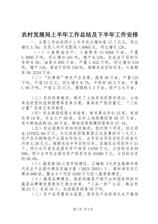 2024年农村发展局上半年工作总结及下半年工作安排