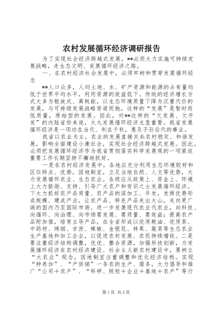 2024年农村发展循环经济调研报告