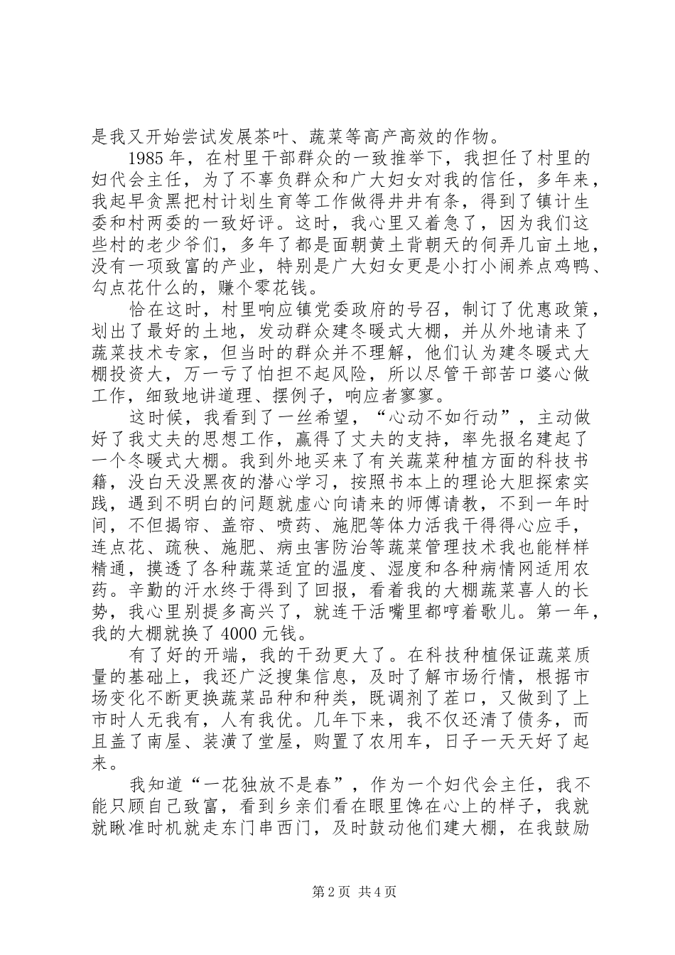 2024年农村妇代会主任三八红旗手先进事迹报告材料_第2页