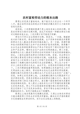 2024年农村富裕劳动力的根本出路