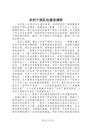 2024年农村干部队伍建设调研