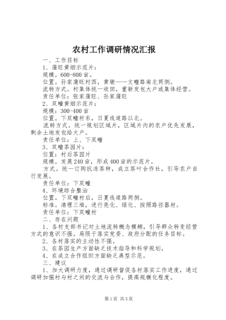 2024年农村工作调研情况汇报