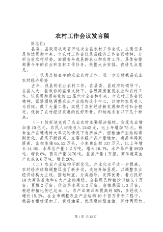 2024年农村工作会议发言稿