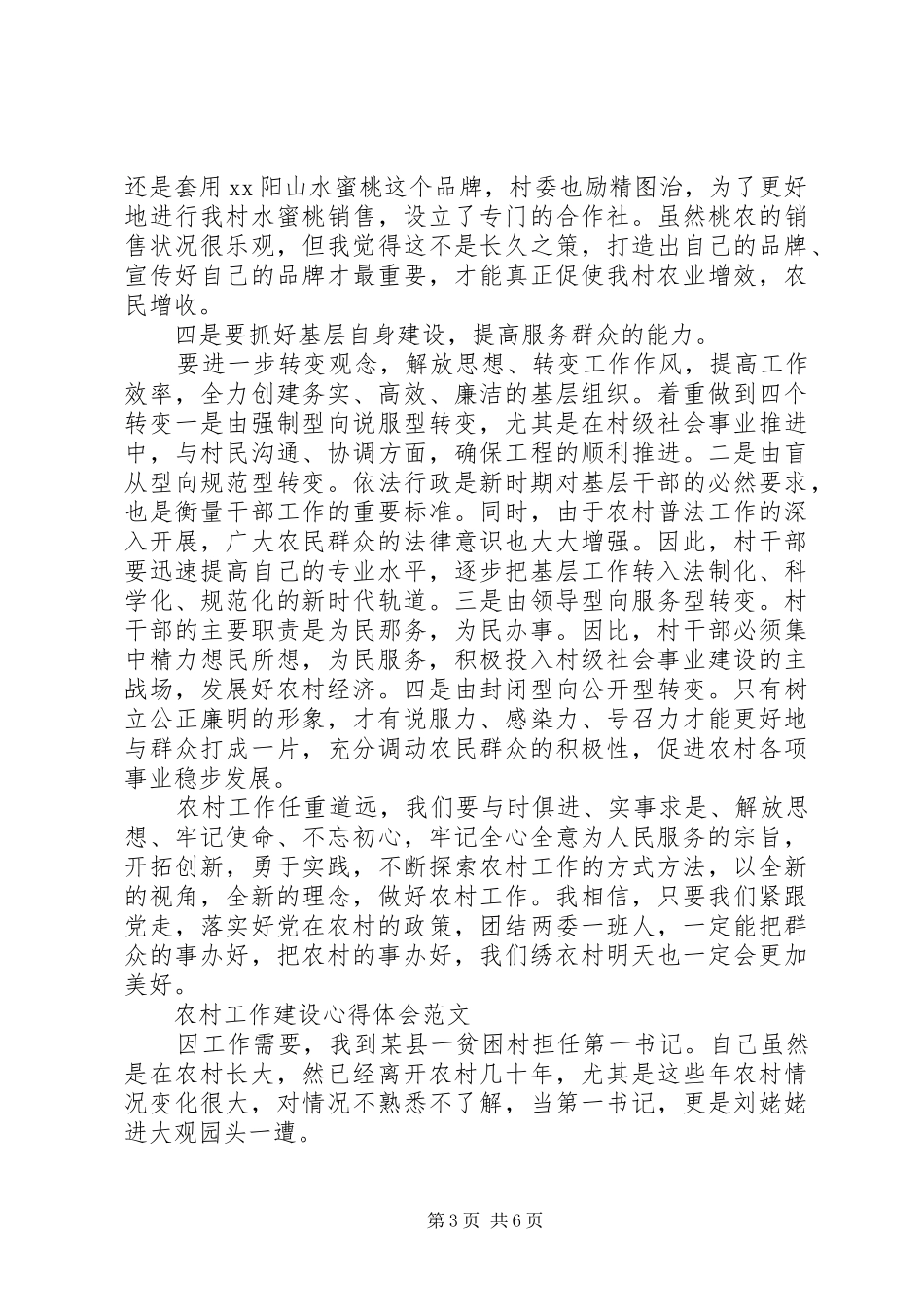 2024年农村工作建设心得体会范文_第3页