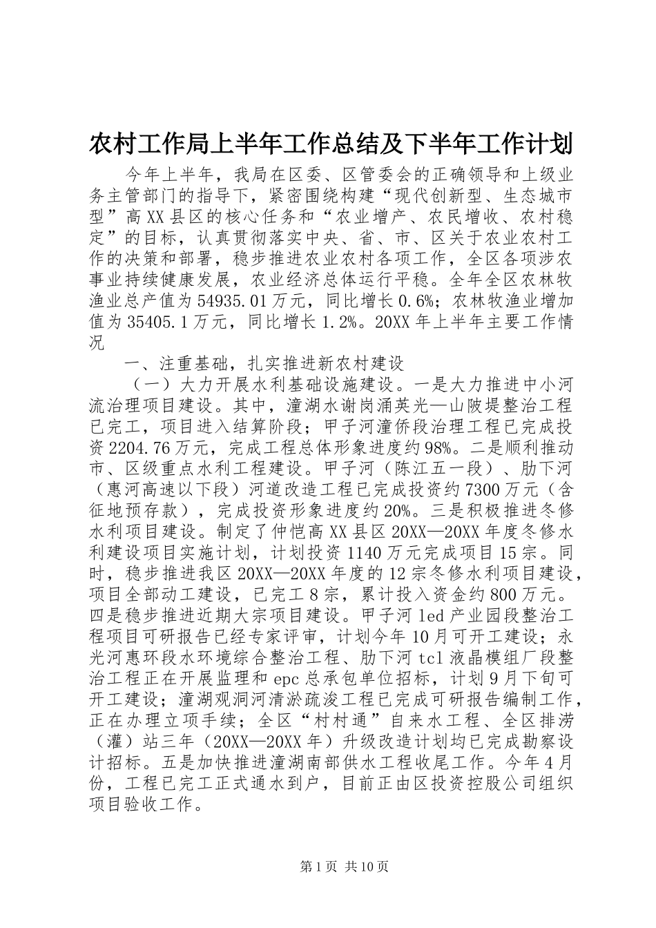 2024年农村工作局上半年工作总结及下半年工作计划_第1页