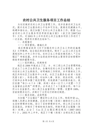 2024年农村公共卫生服务项目工作总结