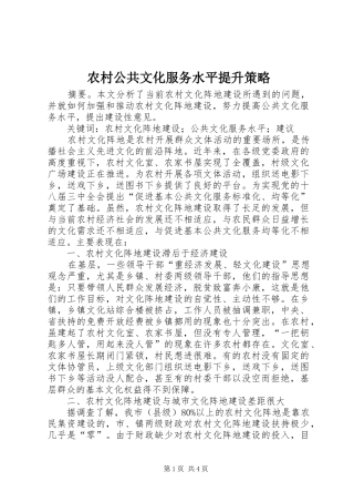 2024年农村公共文化服务水平提升策略