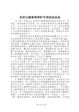 2024年农村公路春季养护专项活动总结