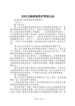 2024年农村公路桥梁养护管理办法