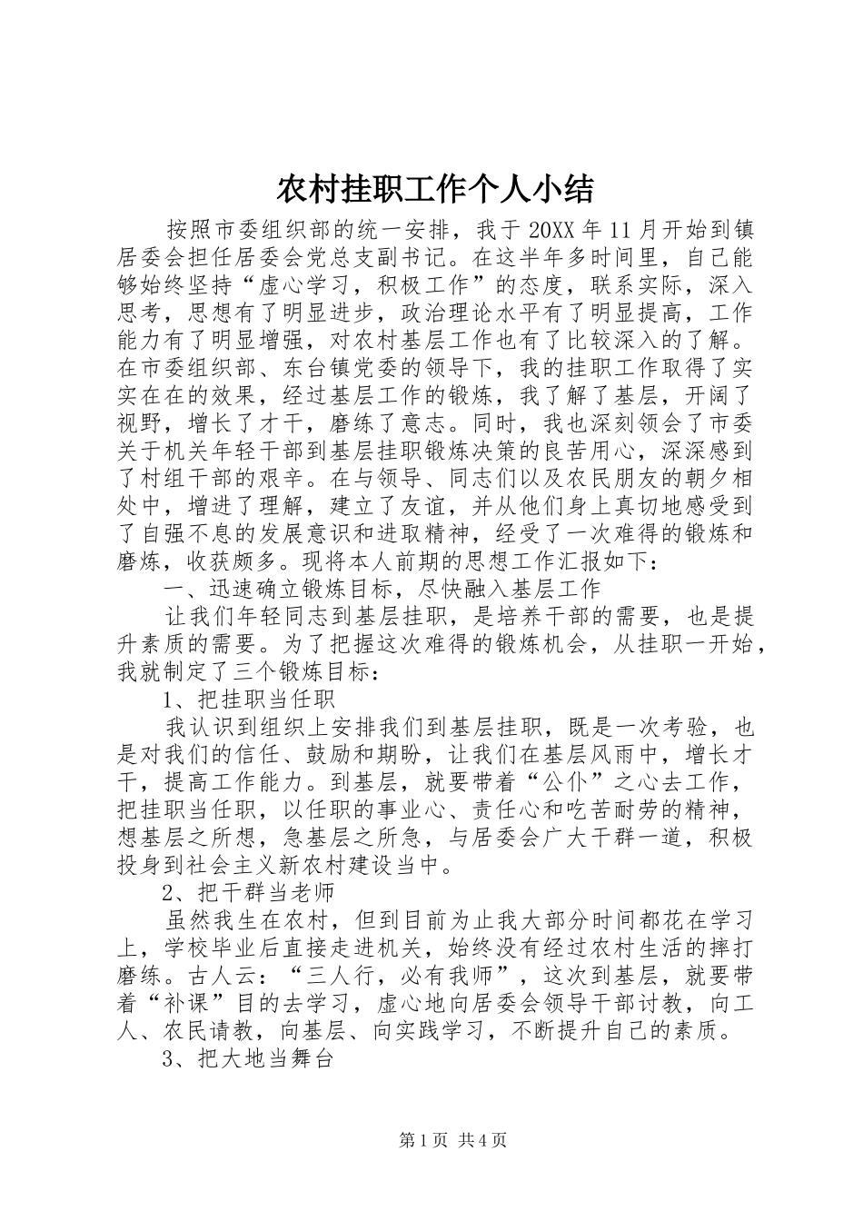 2024年农村挂职工作个人小结_第1页