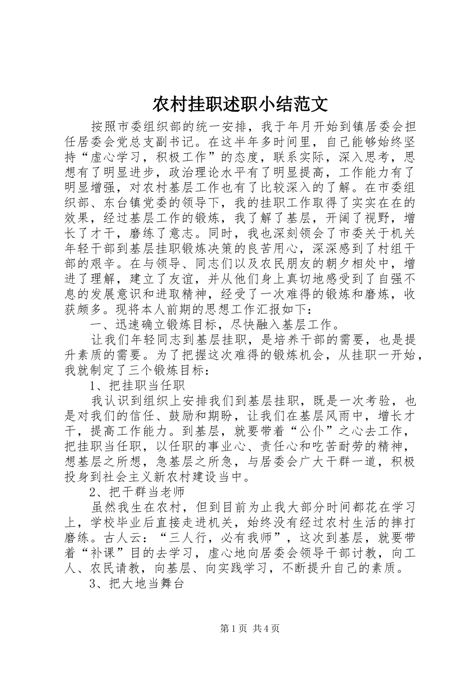 2024年农村挂职述职小结范文_第1页