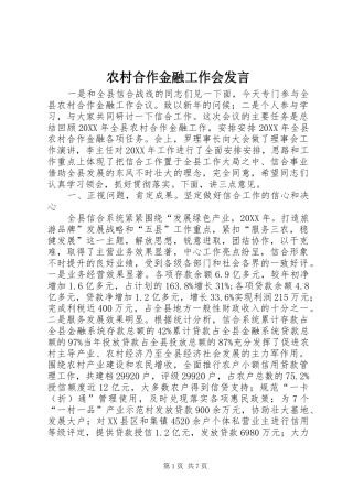 2024年农村合作金融工作会讲话