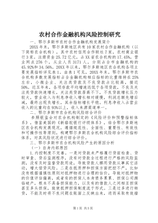 2024年农村合作金融机构风险控制研究