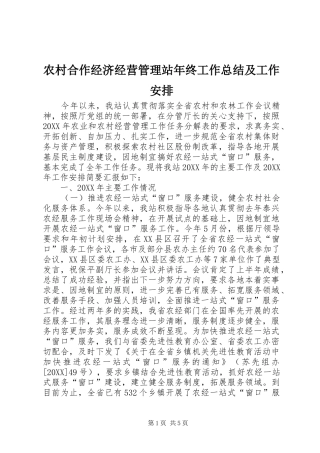 2024年农村合作经济经营管理站年终工作总结及工作安排