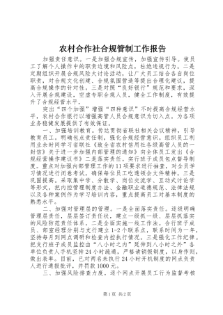 2024年农村合作社合规管制工作报告
