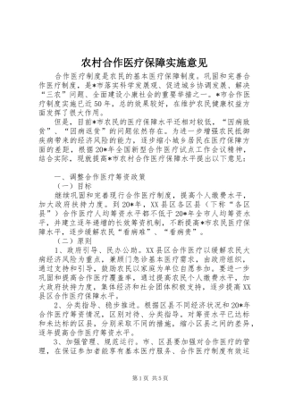 2024年农村合作医疗保障实施意见