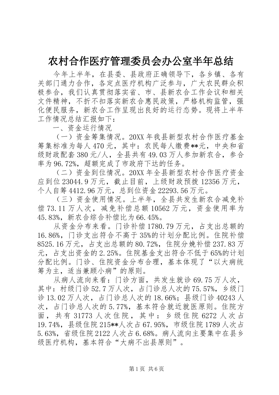 2024年农村合作医疗管理委员会办公室半年总结_第1页