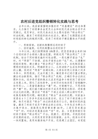 2024年农村后进党组织整顿转化实践与思考